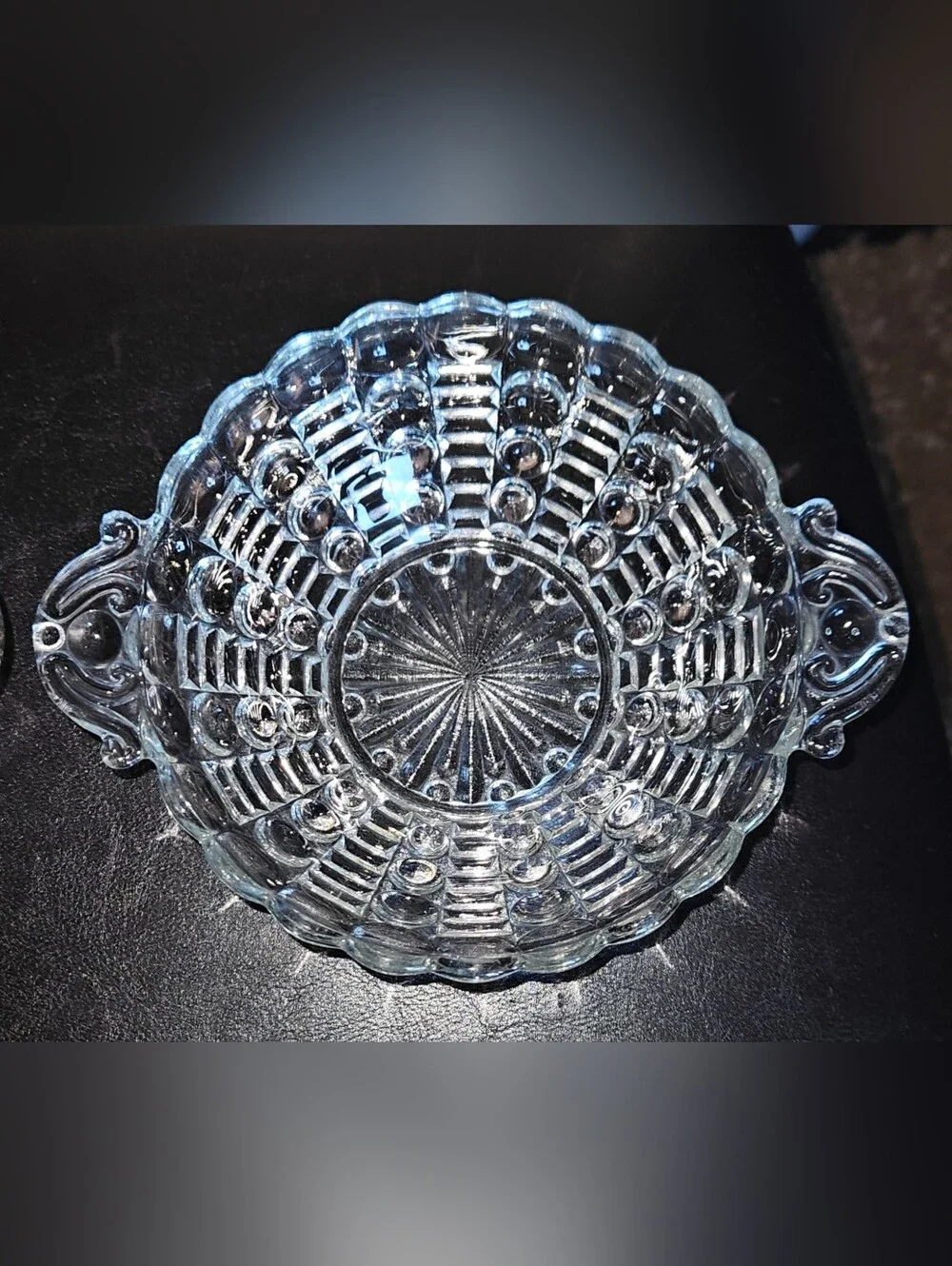 Set of 2 Vintage Anchor Hocking Clear Bubble Glass Serving Bowl W/Handles 7 1/2